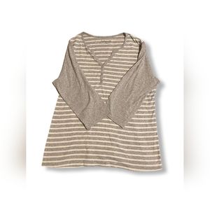 Croft&Barrow Grey/White Striped Half-Sleeve Button-Accent Top, Size 2X